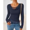 ZESICA Women’s Fall Long Sleeve Tops 2026 Casual Cowl Neck Lace Slim Fit Going Out Y2k Knit Shirts Blouses(Navy)
