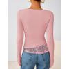 ZESICA Women’s Fall Long Sleeve Tops 2026 Casual Cowl Neck Lace Slim Fit Going Out Y2k Knit Shirts Blouses(Pink)