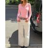 ZESICA Women’s Fall Long Sleeve Tops 2026 Casual Cowl Neck Lace Slim Fit Going Out Y2k Knit Shirts Blouses(Pink)