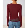 ZESICA Women’s Fall Long Sleeve Tops 2026 Casual Cowl Neck Lace Slim Fit Going Out Y2k Knit Shirts Blouses(Wine)