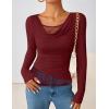 ZESICA Women’s Fall Long Sleeve Tops 2026 Casual Cowl Neck Lace Slim Fit Going Out Y2k Knit Shirts Blouses(Wine)