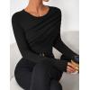 ZESICA Women’s Fall Long Sleeve Tops 2026 Casual Crewneck Ruched Shirts Slim Fit Going Out Y2K Blouses(Black)