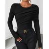 ZESICA Women’s Fall Long Sleeve Tops 2026 Casual Crewneck Ruched Shirts Slim Fit Going Out Y2K Blouses(Black)