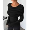 ZESICA Women’s Fall Long Sleeve Tops 2026 Casual Crewneck Ruched Shirts Slim Fit Going Out Y2K Blouses(Black)