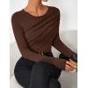 ZESICA Women’s Fall Long Sleeve Tops 2026 Casual Crewneck Ruched Shirts Slim Fit Going Out Y2K Blouses(Brown)