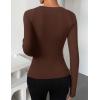 ZESICA Women’s Fall Long Sleeve Tops 2026 Casual Crewneck Ruched Shirts Slim Fit Going Out Y2K Blouses(Brown)