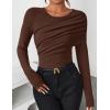 ZESICA Women’s Fall Long Sleeve Tops 2026 Casual Crewneck Ruched Shirts Slim Fit Going Out Y2K Blouses(Brown)