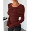 ZESICA Women’s Fall Long Sleeve Tops 2026 Casual Crewneck Ruched Shirts Slim Fit Going Out Y2K Blouses(Rust)