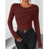 ZESICA Women’s Fall Long Sleeve Tops 2026 Casual Crewneck Ruched Shirts Slim Fit Going Out Y2K Blouses(Rust)