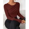 ZESICA Women’s Fall Long Sleeve Tops 2026 Casual Crewneck Ruched Shirts Slim Fit Going Out Y2K Blouses(Rust)