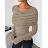 ZESICA Women’s Fall Long Sleeve Tops 2026 Casual Crewneck Ruched Shirts Slim Fit Going Out Y2K Blouses(Stone)