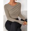ZESICA Women’s Fall Long Sleeve Tops 2026 Casual Crewneck Ruched Shirts Slim Fit Going Out Y2K Blouses(Stone)