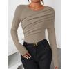 ZESICA Women’s Fall Long Sleeve Tops 2026 Casual Crewneck Ruched Shirts Slim Fit Going Out Y2K Blouses(Stone)