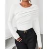 ZESICA Women’s Fall Long Sleeve Tops 2026 Casual Crewneck Ruched Shirts Slim Fit Going Out Y2K Blouses(White)
