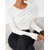 ZESICA Women’s Fall Long Sleeve Tops 2026 Casual Crewneck Ruched Shirts Slim Fit Going Out Y2K Blouses(White)