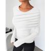 ZESICA Women’s Fall Long Sleeve Tops 2026 Casual Crewneck Ruched Shirts Slim Fit Going Out Y2K Blouses(White)