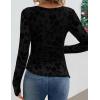 ZESICA Womens Floral Long Sleeve Shirts 2026 Spring Boat Neck Mesh Ruched Tops Fitted Asymmetrical Going Out Blouses(Black)