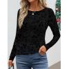 ZESICA Womens Floral Long Sleeve Shirts 2026 Spring Boat Neck Mesh Ruched Tops Fitted Asymmetrical Going Out Blouses(Black)