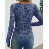 ZESICA Womens Floral Long Sleeve Shirts 2026 Spring Boat Neck Mesh Ruched Tops Fitted Asymmetrical Going Out Blouses(Dustyblue)
