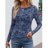 ZESICA Womens Floral Long Sleeve Shirts 2026 Spring Boat Neck Mesh Ruched Tops Fitted Asymmetrical Going Out Blouses(Dustyblue)