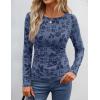 ZESICA Womens Floral Long Sleeve Shirts 2026 Spring Boat Neck Mesh Ruched Tops Fitted Asymmetrical Going Out Blouses(Dustyblue)