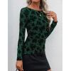ZESICA Womens Floral Long Sleeve Shirts 2026 Spring Boat Neck Mesh Ruched Tops Fitted Asymmetrical Going Out Blouses(Green)