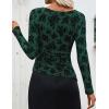 ZESICA Womens Floral Long Sleeve Shirts 2026 Spring Boat Neck Mesh Ruched Tops Fitted Asymmetrical Going Out Blouses(Green)