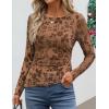 ZESICA Womens Floral Long Sleeve Shirts 2026 Spring Boat Neck Mesh Ruched Tops Fitted Asymmetrical Going Out Blouses(Khaki)