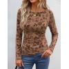 ZESICA Womens Floral Long Sleeve Shirts 2026 Spring Boat Neck Mesh Ruched Tops Fitted Asymmetrical Going Out Blouses(Khaki)