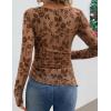 ZESICA Womens Floral Long Sleeve Shirts 2026 Spring Boat Neck Mesh Ruched Tops Fitted Asymmetrical Going Out Blouses(Khaki)