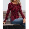 ZESICA Womens Floral Long Sleeve Shirts 2026 Spring Boat Neck Mesh Ruched Tops Fitted Asymmetrical Going Out Blouses(Red)