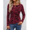ZESICA Womens Floral Long Sleeve Shirts 2026 Spring Boat Neck Mesh Ruched Tops Fitted Asymmetrical Going Out Blouses(Red)