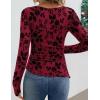 ZESICA Womens Floral Long Sleeve Shirts 2026 Spring Boat Neck Mesh Ruched Tops Fitted Asymmetrical Going Out Blouses(Red)