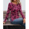 ZESICA Womens Floral Long Sleeve Shirts 2026 Spring Boat Neck Mesh Ruched Tops Fitted Asymmetrical Going Out Blouses(Rose)