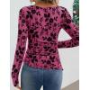 ZESICA Womens Floral Long Sleeve Shirts 2026 Spring Boat Neck Mesh Ruched Tops Fitted Asymmetrical Going Out Blouses(Rose)