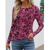 ZESICA Womens Floral Long Sleeve Shirts 2026 Spring Boat Neck Mesh Ruched Tops Fitted Asymmetrical Going Out Blouses(Rose)
