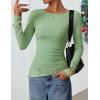 ZESICA Womens Floral Long Sleeve Shirts 2026 Spring Boat Neck Mesh Ruched Tops Fitted Asymmetrical Going Out Blouses(Sage)