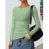 ZESICA Womens Floral Long Sleeve Shirts 2026 Spring Boat Neck Mesh Ruched Tops Fitted Asymmetrical Going Out Blouses(Sage)