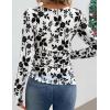 ZESICA Womens Floral Long Sleeve Shirts 2026 Spring Boat Neck Mesh Ruched Tops Fitted Asymmetrical Going Out Blouses(White)