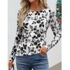 ZESICA Womens Floral Long Sleeve Shirts 2026 Spring Boat Neck Mesh Ruched Tops Fitted Asymmetrical Going Out Blouses(White)