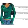 ZESICA Womens Floral Mesh Long Sleeve Tops 2026 Fall Cowl Neck Slim Fit Going Out Y2k Shirts Trendy Date Night Outfits(Green)