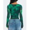 ZESICA Womens Floral Mesh Long Sleeve Tops 2026 Fall Cowl Neck Slim Fit Going Out Y2k Shirts Trendy Date Night Outfits(Green)