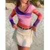 ZESICA Womens Floral Mesh Long Sleeve Tops 2026 Fall Cowl Neck Slim Fit Going Out Y2k Shirts Trendy Date Night Outfits(Purple)