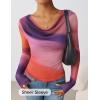 ZESICA Womens Floral Mesh Long Sleeve Tops 2026 Fall Cowl Neck Slim Fit Going Out Y2k Shirts Trendy Date Night Outfits(Purple)