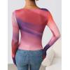 ZESICA Womens Floral Mesh Long Sleeve Tops 2026 Fall Cowl Neck Slim Fit Going Out Y2k Shirts Trendy Date Night Outfits(Purple)
