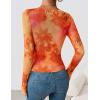 ZESICA Womens Floral Mesh Long Sleeve Tops 2026 Fall Cowl Neck Slim Fit Going Out Y2k Shirts Trendy Date Night Outfits(Tangerine)