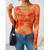 ZESICA Womens Floral Mesh Long Sleeve Tops 2026 Fall Cowl Neck Slim Fit Going Out Y2k Shirts Trendy Date Night Outfits(Tangerine)