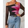ZESICA Women’s Floral Off Shoulder Long Sleeve Tops 2026 Spring Mesh Ruched Fitted Trendy Going Out Shirts Blouses(Black)