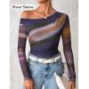 ZESICA Women’s Floral Off Shoulder Long Sleeve Tops 2026 Spring Mesh Ruched Fitted Trendy Going Out Shirts Blouses(Darkpurple)