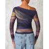 ZESICA Women’s Floral Off Shoulder Long Sleeve Tops 2026 Spring Mesh Ruched Fitted Trendy Going Out Shirts Blouses(Darkpurple)